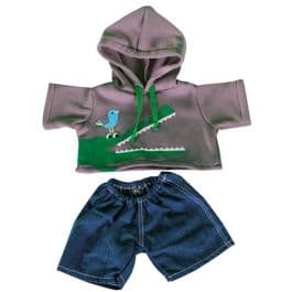 Felpa con cappuccio e pantaloni in denim (40 cm)